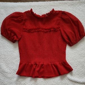 Express Red Polka Dot Smocked Peplum Top - Size S Dark Coquette Romantic